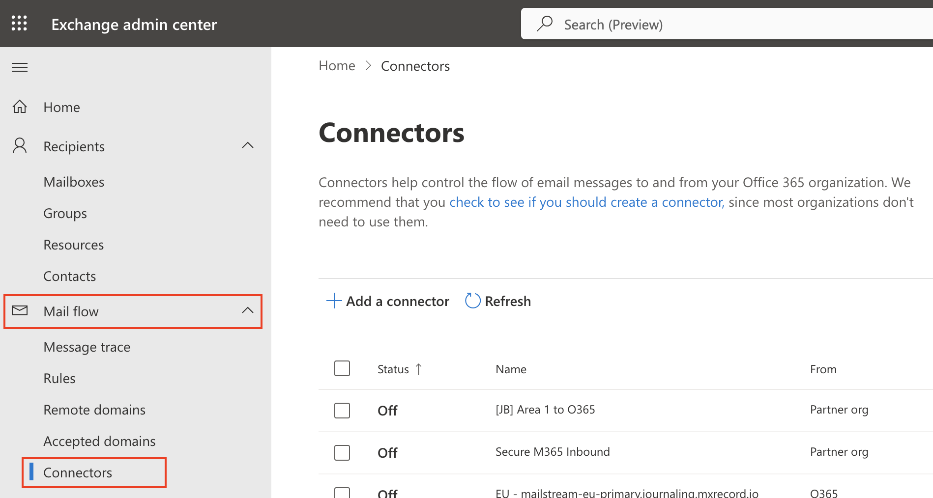 Select Connectors from Mail flow