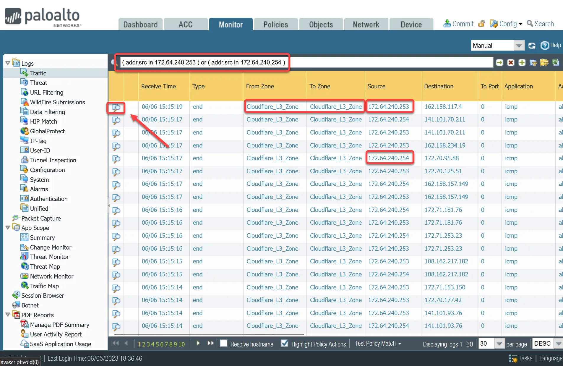 Bidirectional health check logging - filter by health check anycast IPs