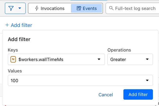 Workers Logs Wall Time Filter