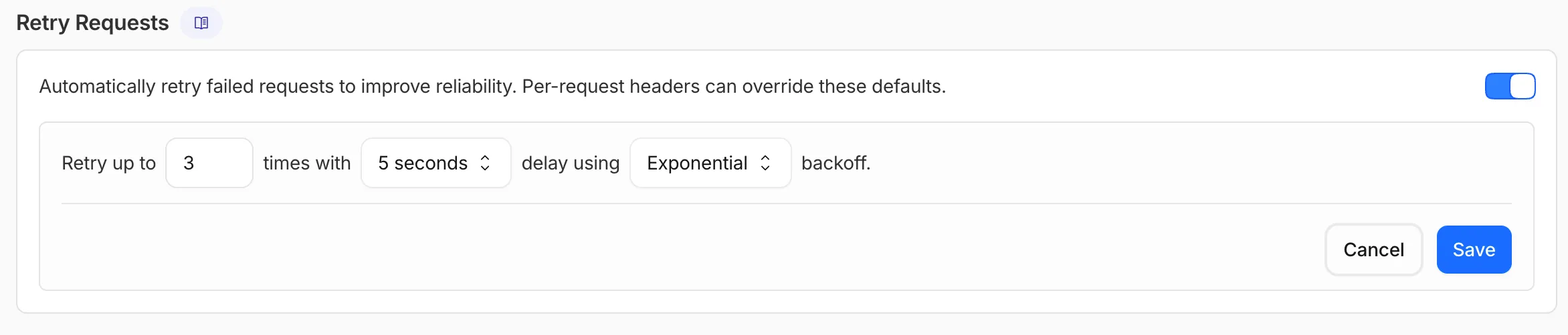 Retry Requests settings in the AI Gateway dashboard