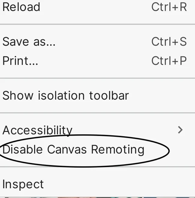 Canvas rendering context menu option