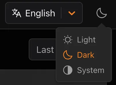 Screenshot of the theme selector showing Light, Dark, and System options
