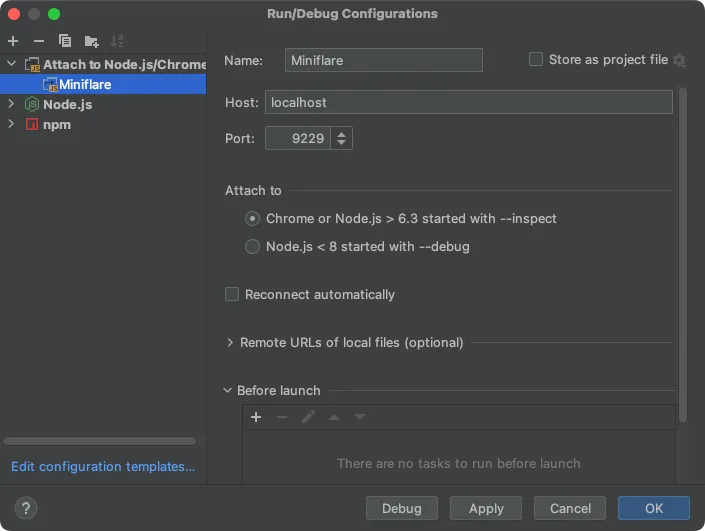 WebStorm Node.js debug configuration