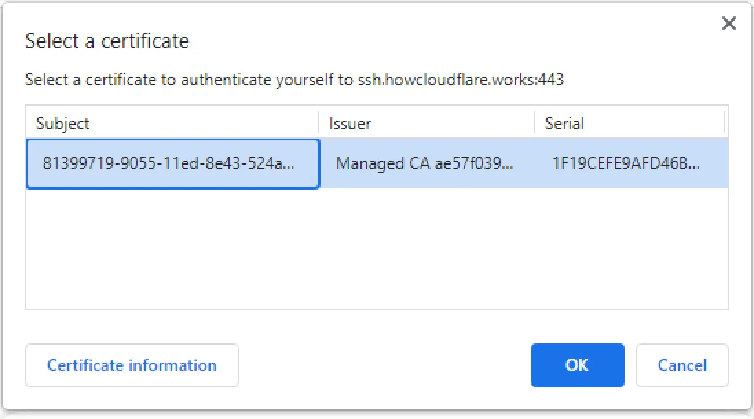 Browser prompts for client
certificate