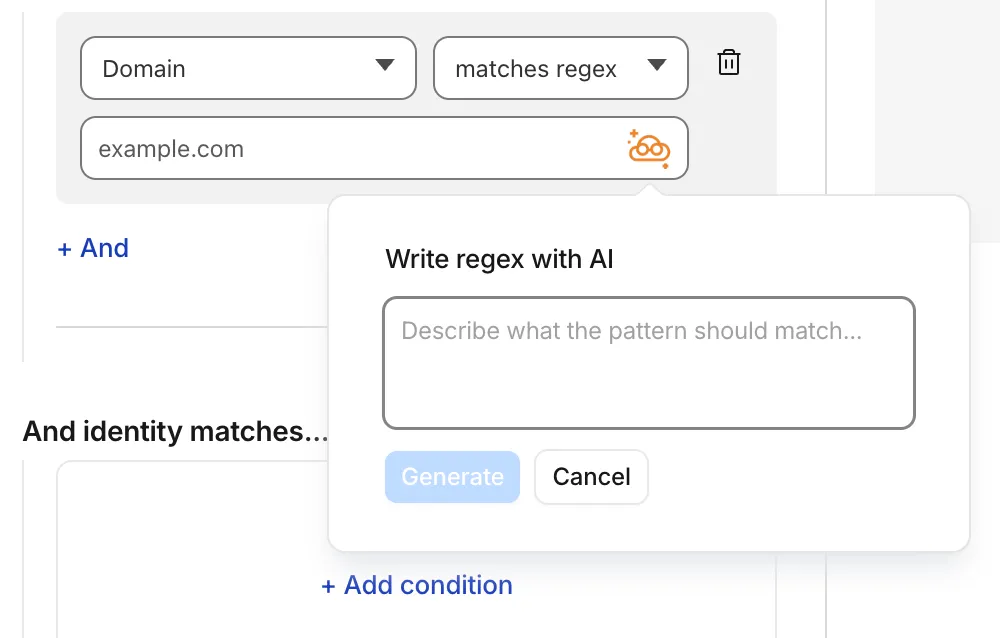 Write policy regex using natural language
