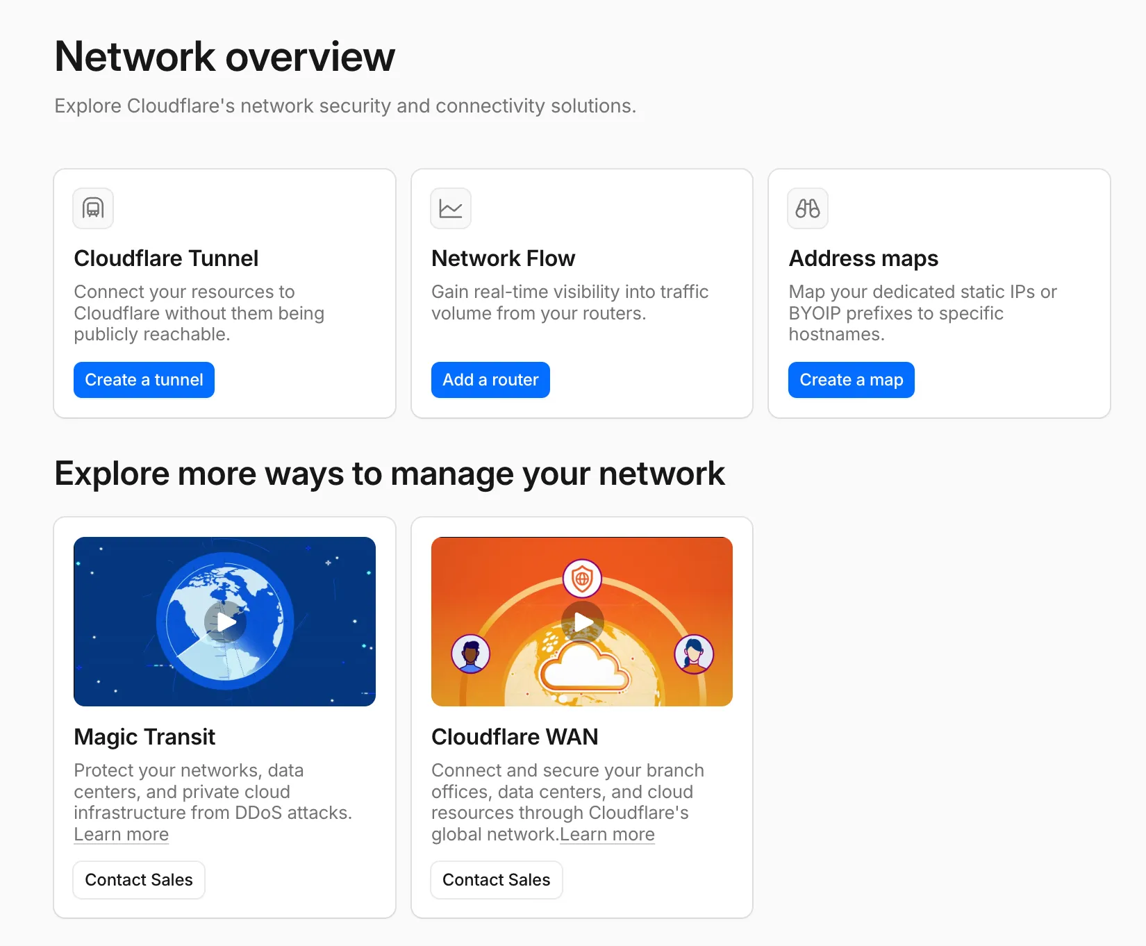 Network Overview page in the Cloudflare dashboard
