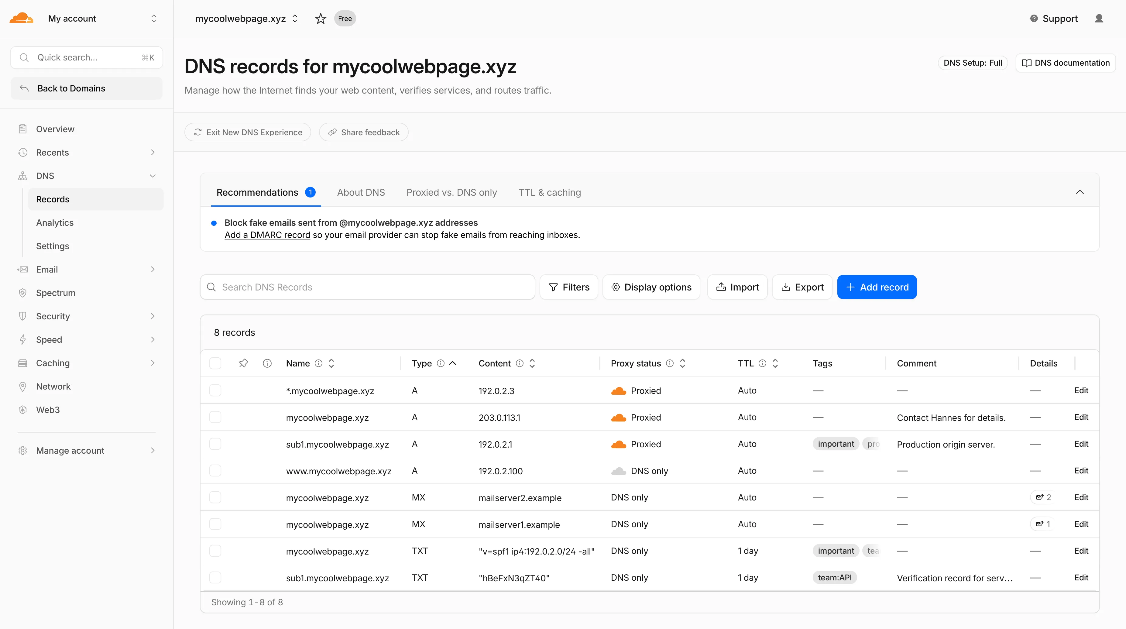 New DNS records UX