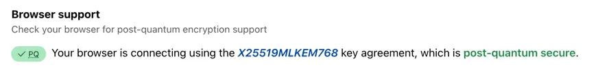 Screenshot of the PQ encryption browser support test on the Adoption & Usage page