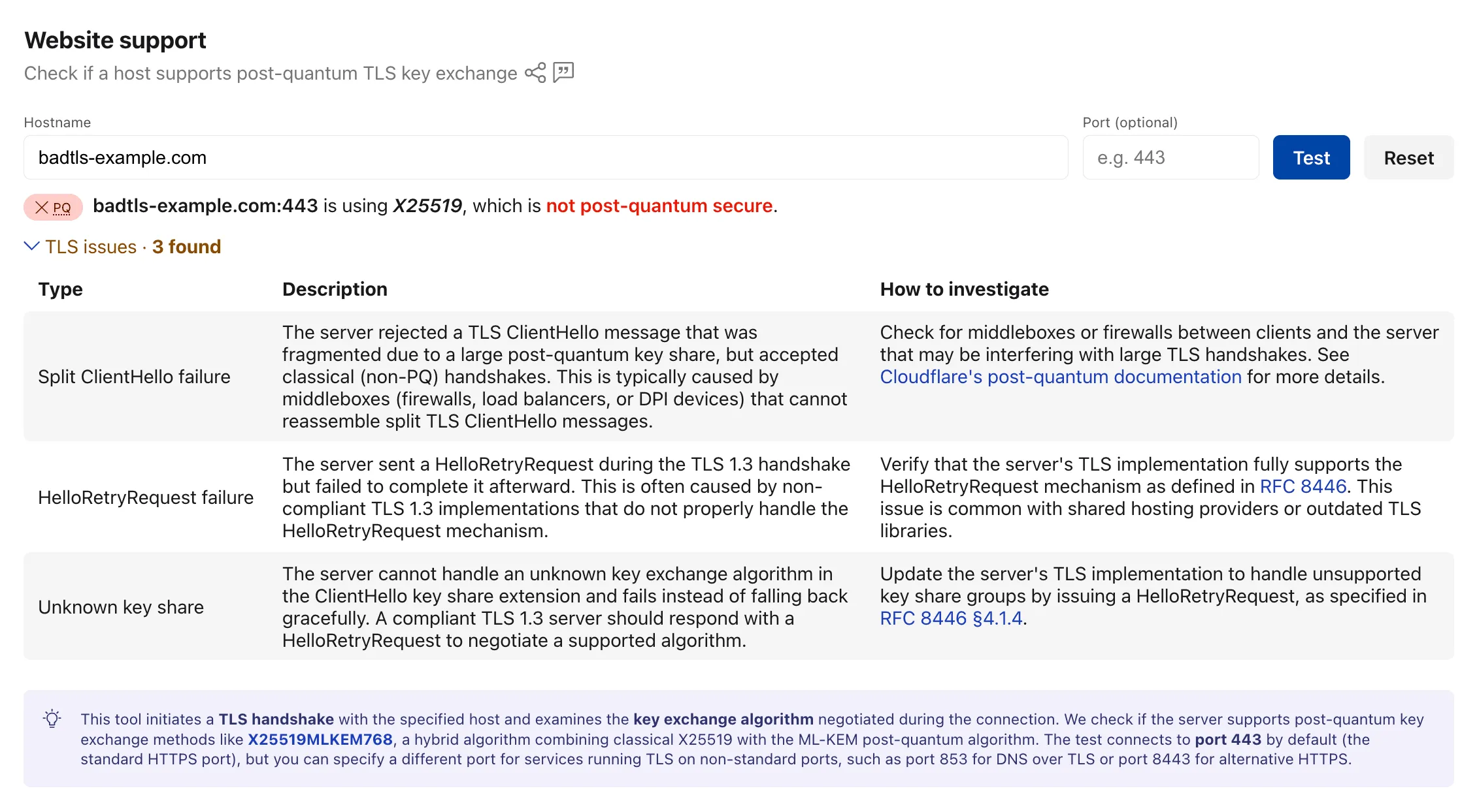 TLS bug detection results in the Radar post-quantum checker