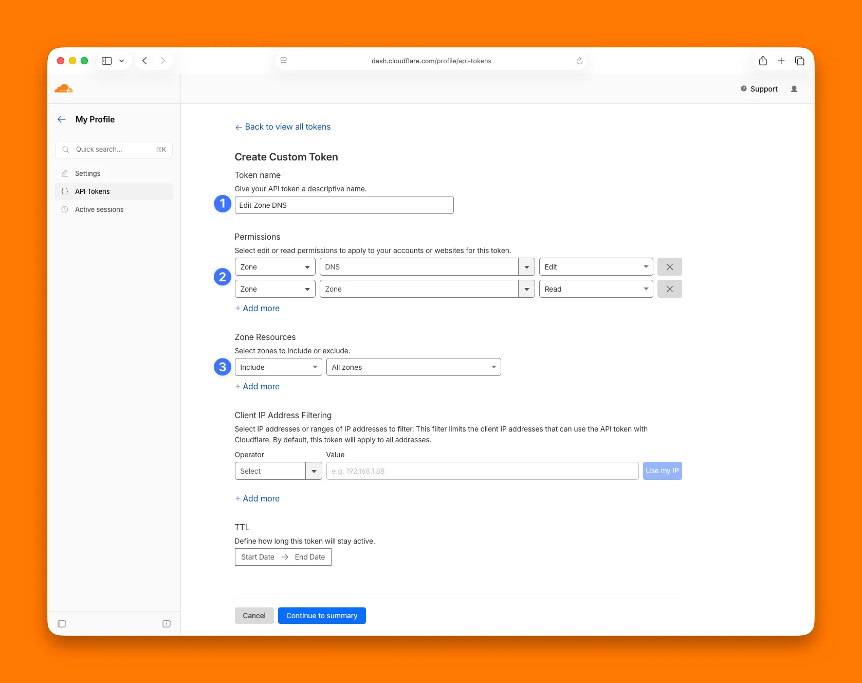 Token template overview screen