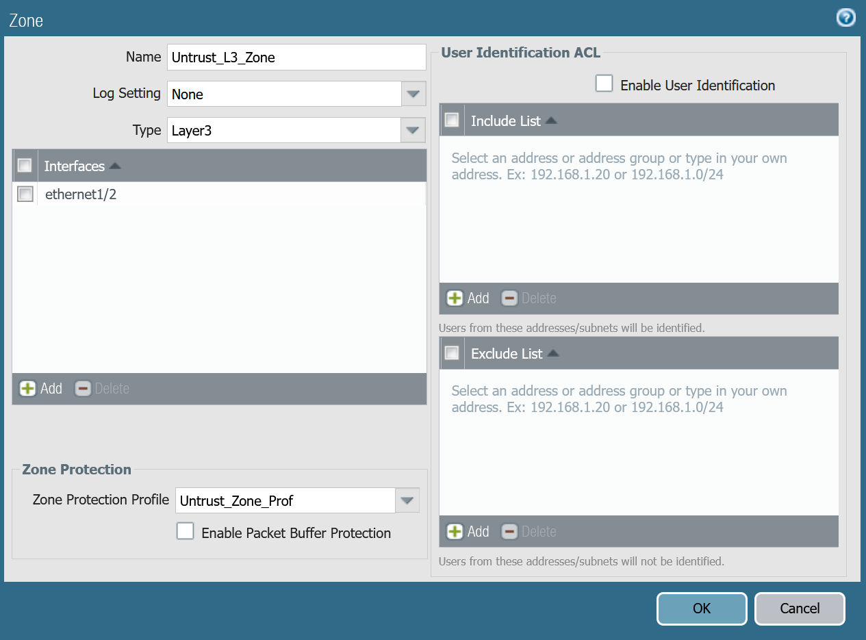 The Palo Alto interface showing the Untrust_L3_Zone