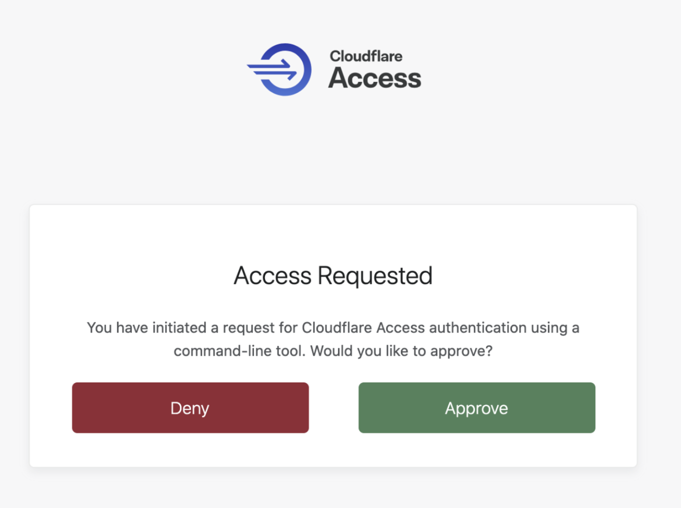 Access request prompt page displayed after logging in with cloudflared.