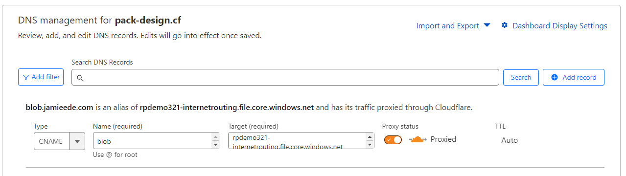 Example of where to enter endpoint URLs from Microsoft Azure into your Cloudflare dashboard.