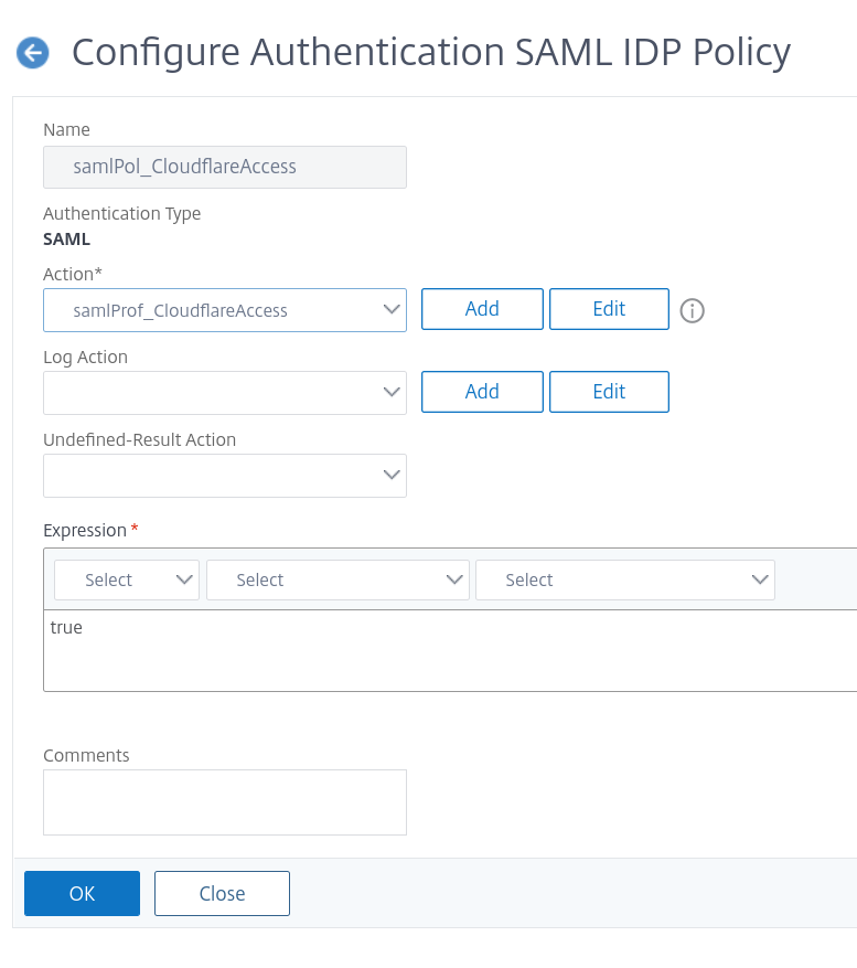 Citrix AD Configure Authentication SAML IDP Policy