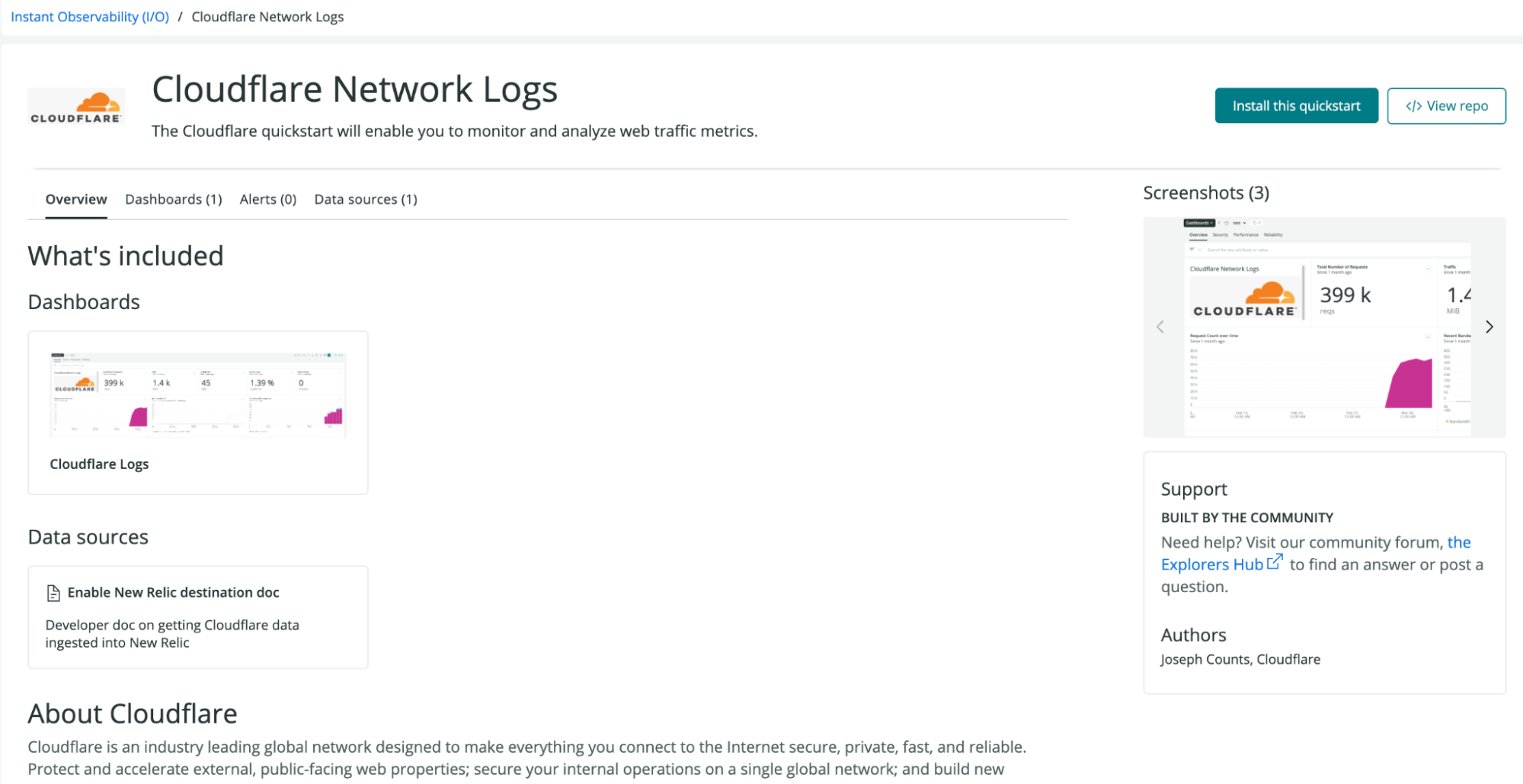 Cloudflare Network Logs install screen