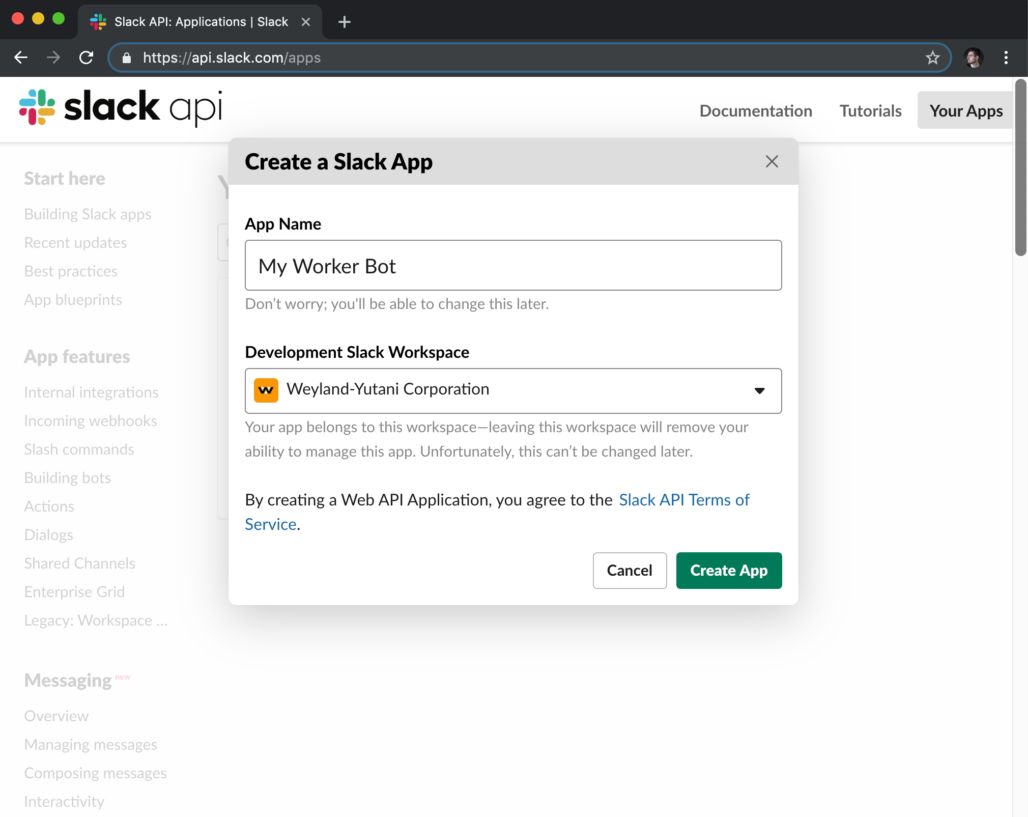 To create a Slackbot, first create a Slack App