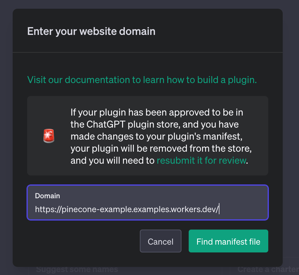 ChatGPT&rsquo;s custom plugin UI, allowing you to enter a URL