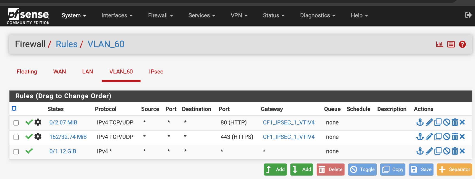 Change the gateway in the firewall rules for LAN traffic