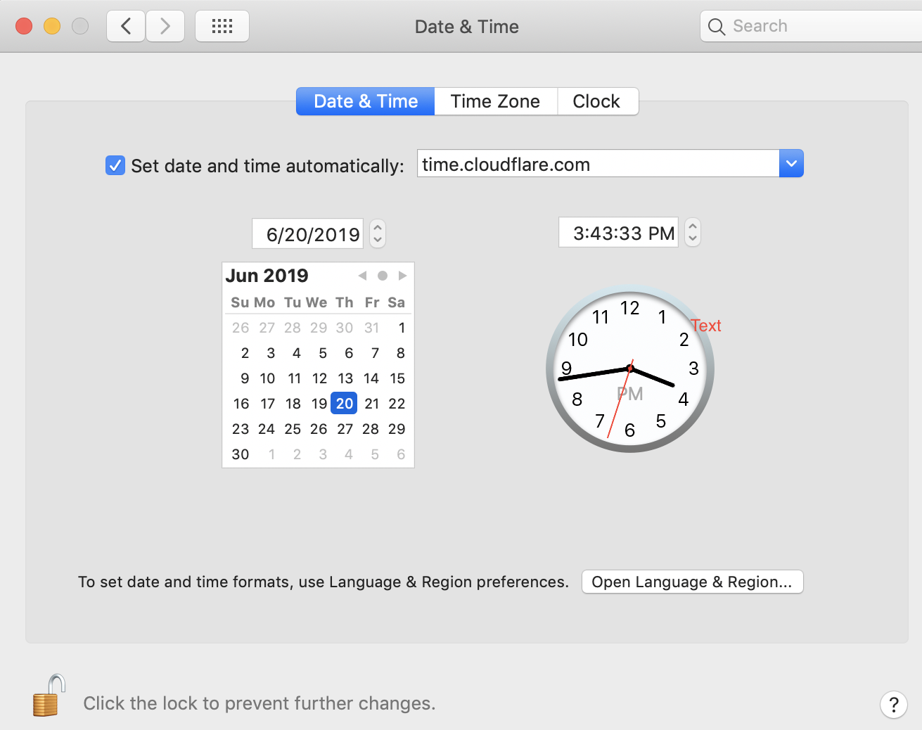 Screenshot of updating the Date &amp; Time settings on machine running macOS