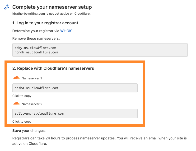 Find nameserver names on the Overview page of your domain