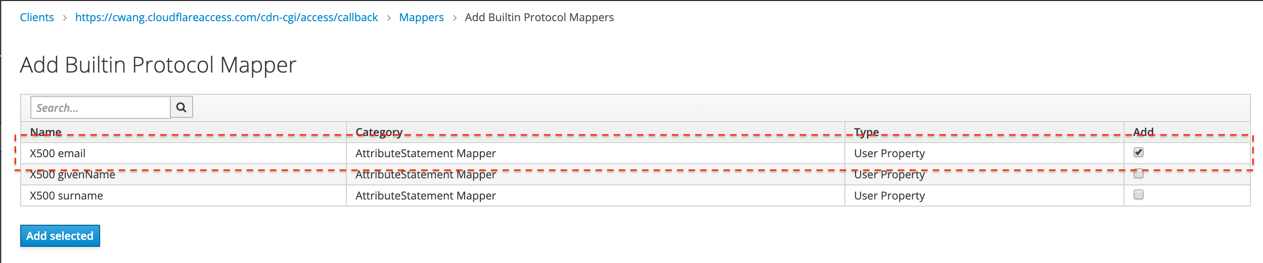 Protocol Mapper with email property set