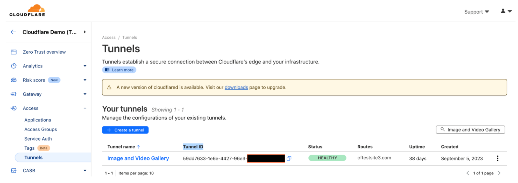 Cloudflare provides health status of deployed tunnels.