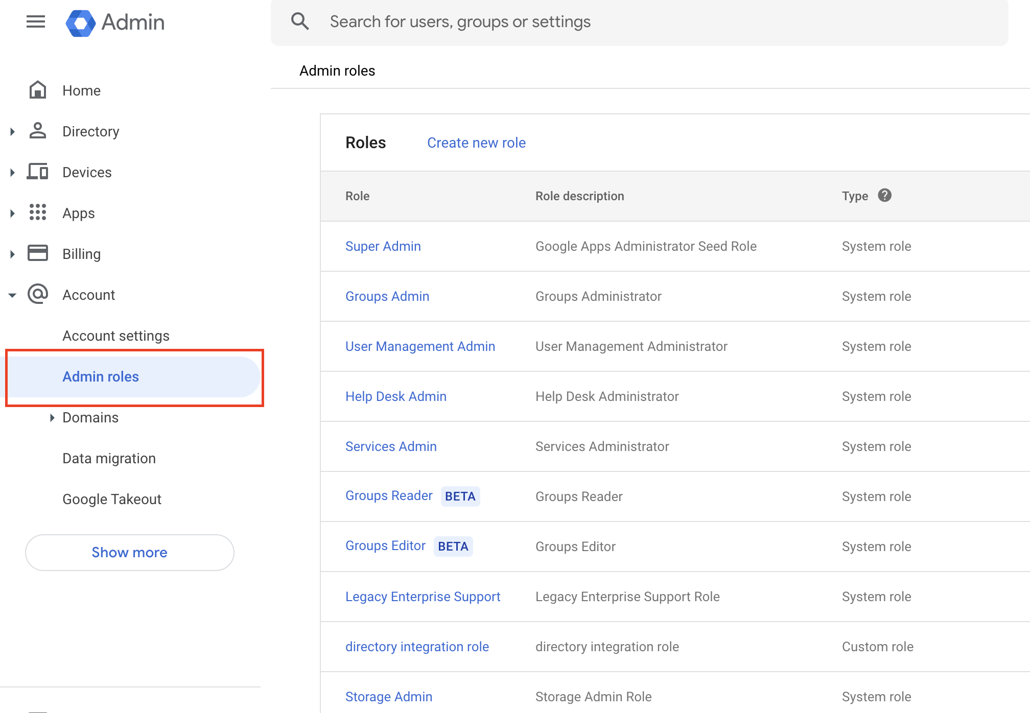 Access the admin console in your Google account