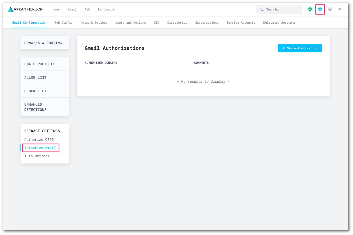 Go to Authorize Gmail in your Cloud Email Security dashboard
