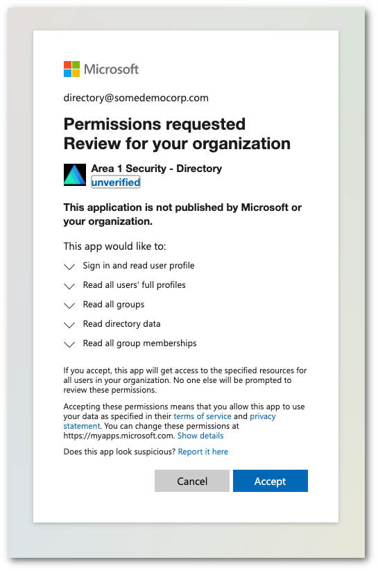 Accept the permissions to continue