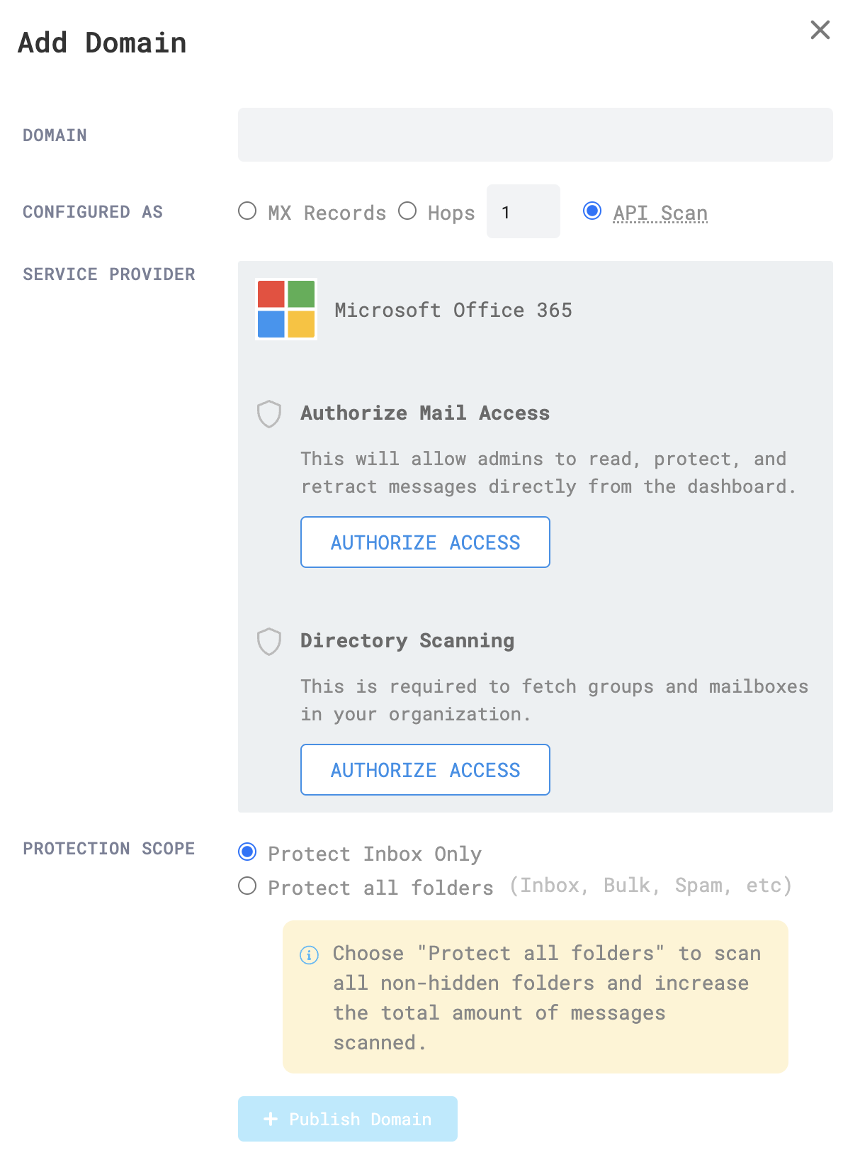 Select Authorize access to give the correct permissions do Cloud Email Security