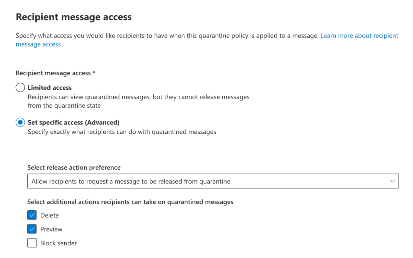 Configure the Recipient message access as stated in the step above