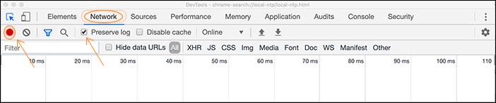 Where to find the record button in Chrome&rsquo;s dev tools.