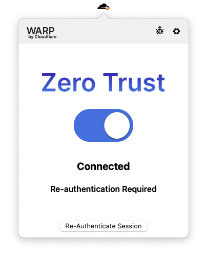 WARP client prompts user to re-authenticate session.
