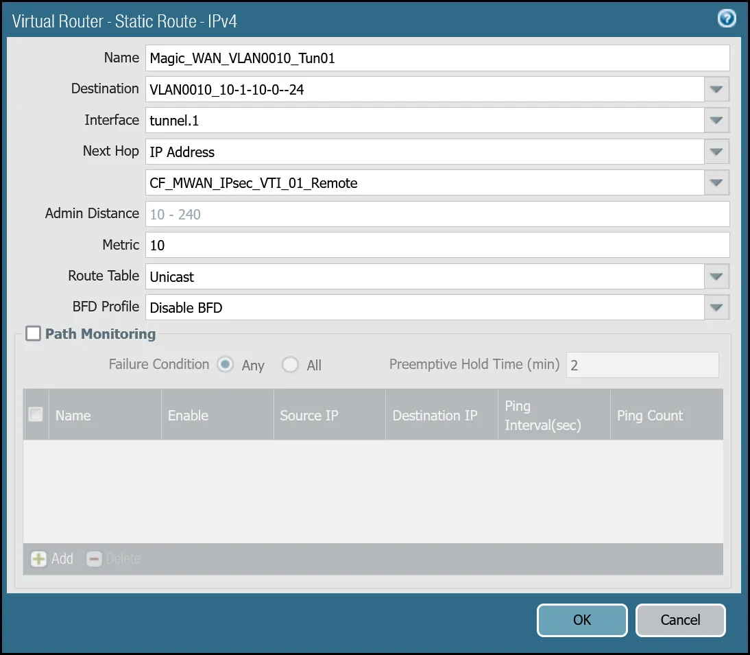 Static Route - VLAN0010 (10.1.10.0/24 via tunnel.1)