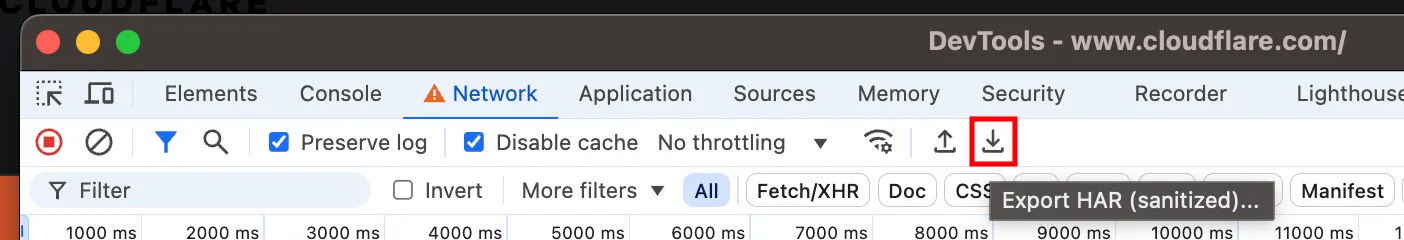export HAR option in Chrome DevTools