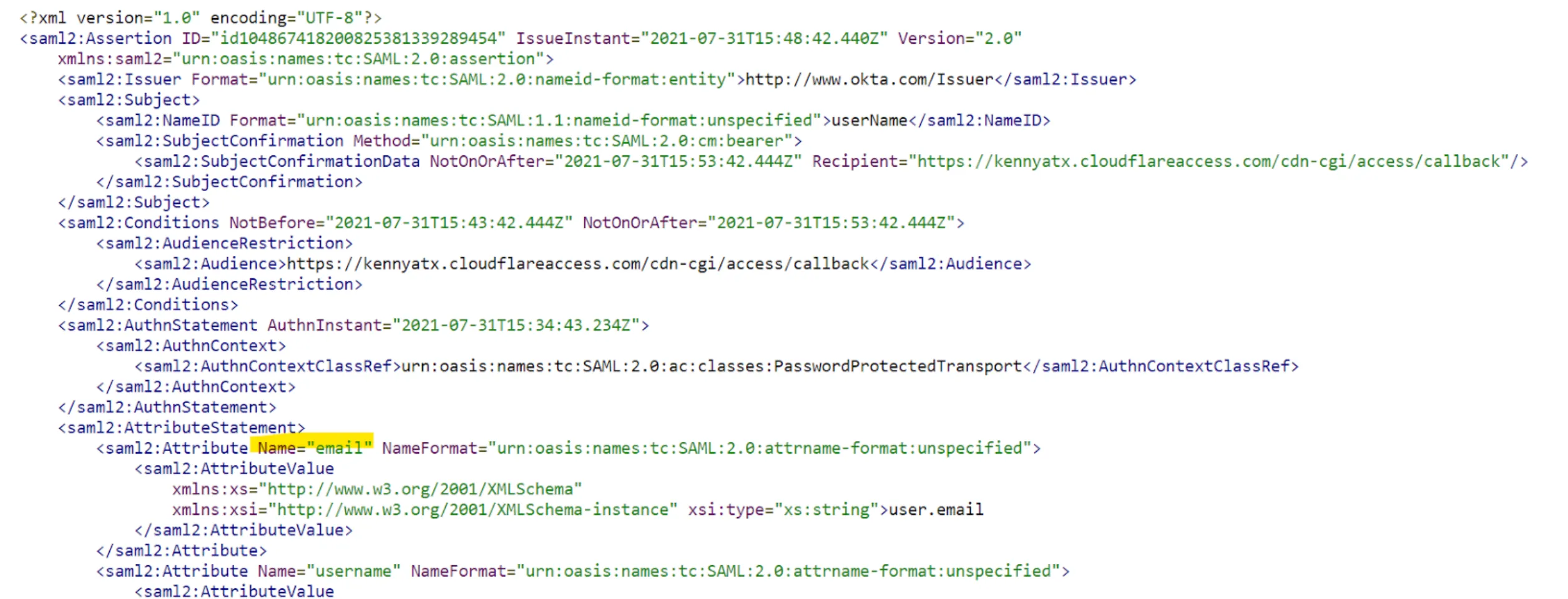 Determine the email attribute name from the SAML assertion