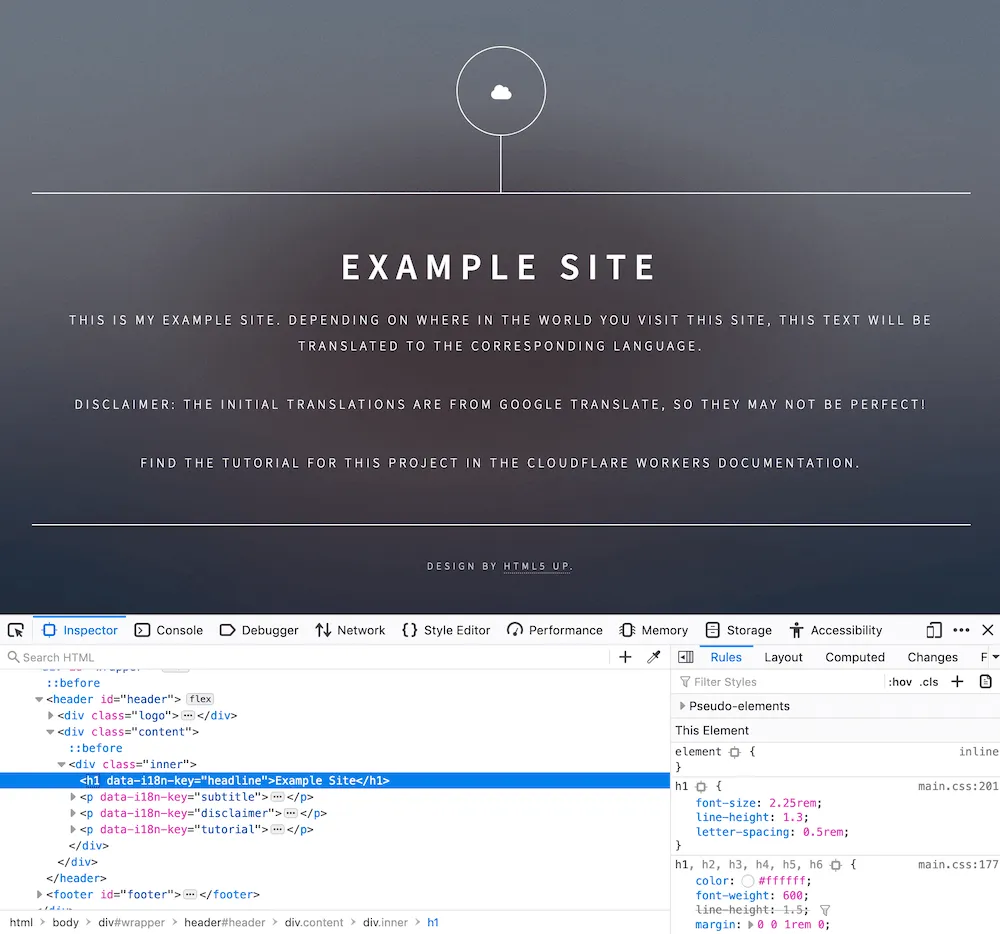 Demo code shown in Chrome DevTools with the elements described above