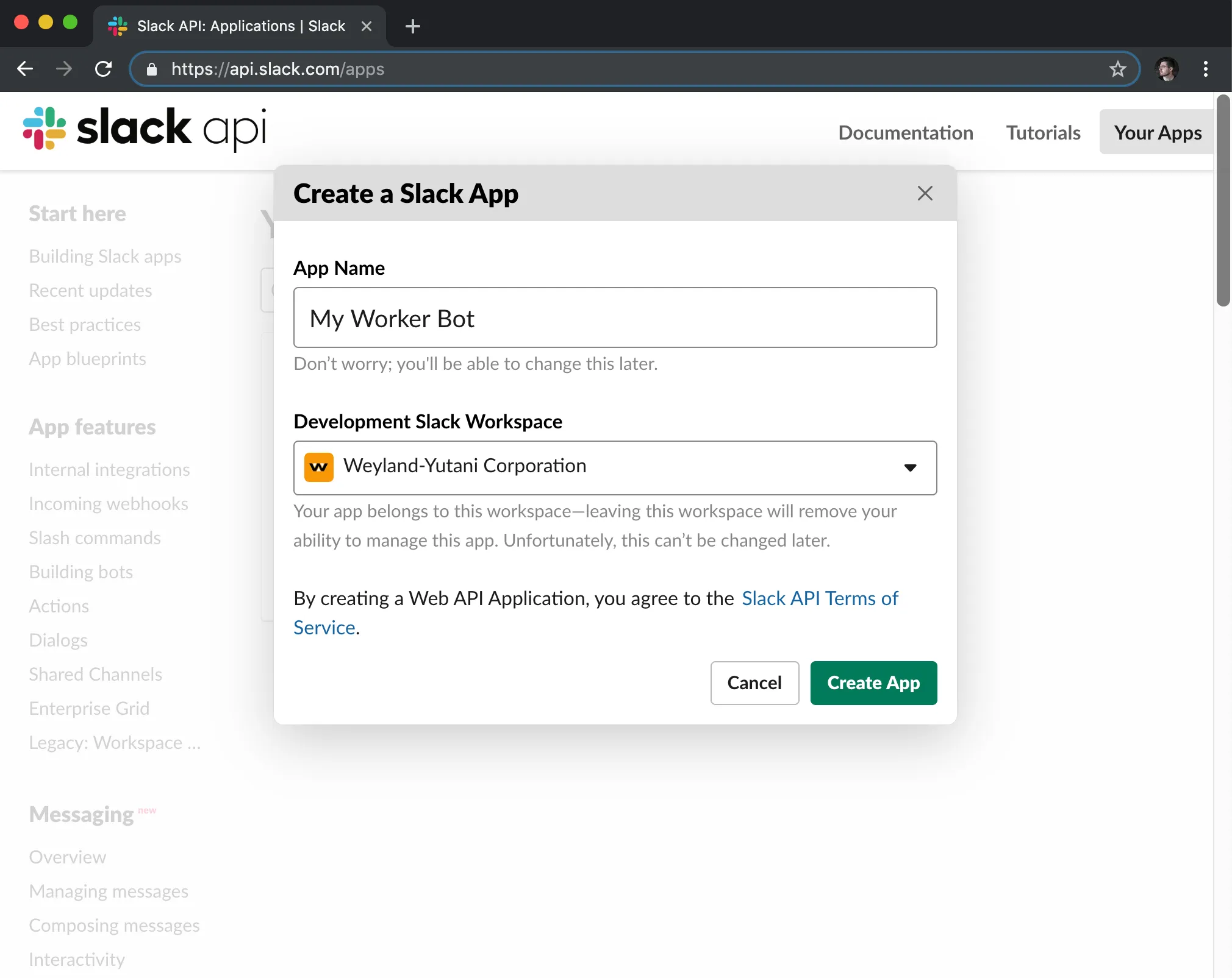 To create a Slackbot, first create a Slack App