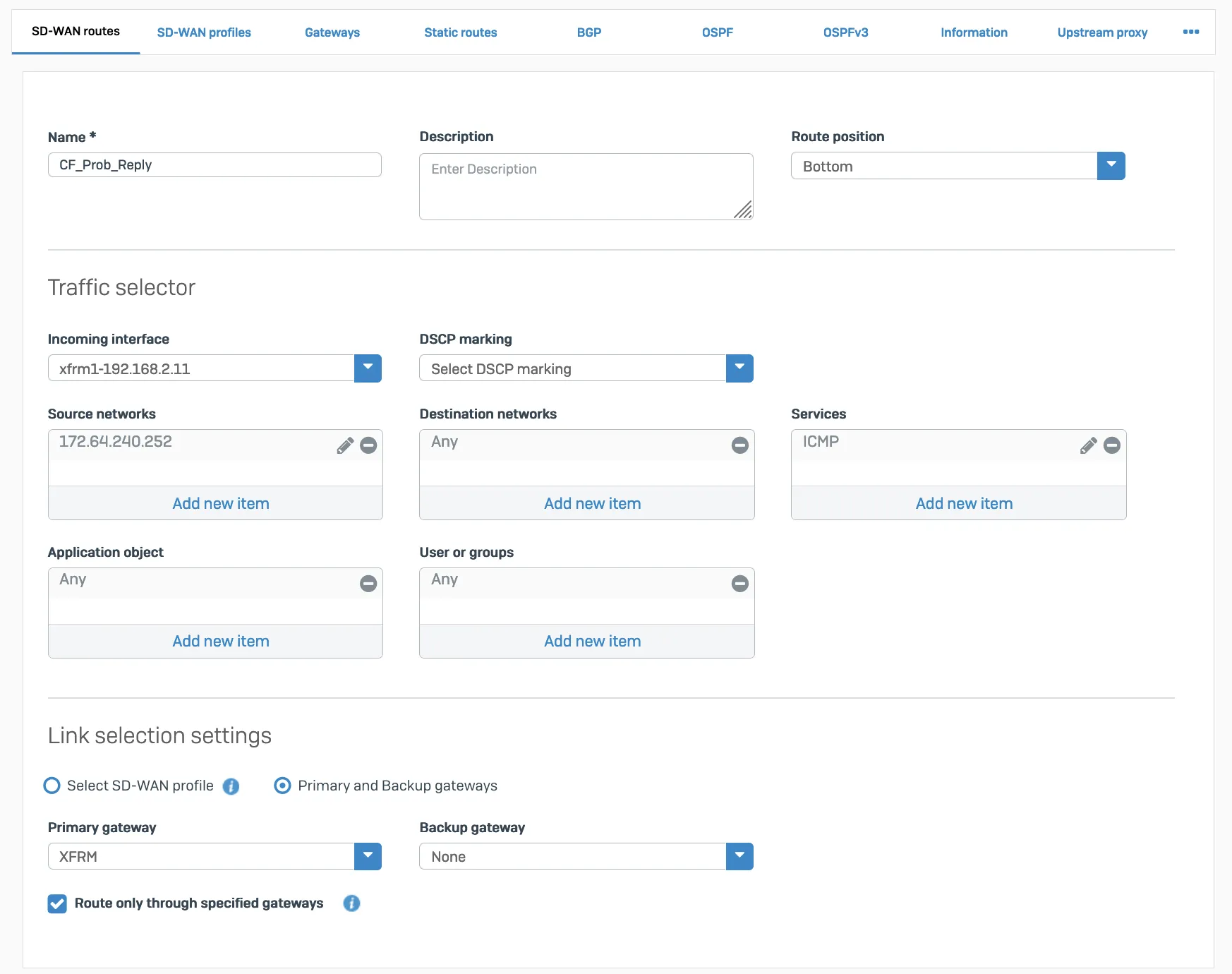 Configure an SD-WAN route so the ICMP reply goes back to Cloudflare via the same tunnel.