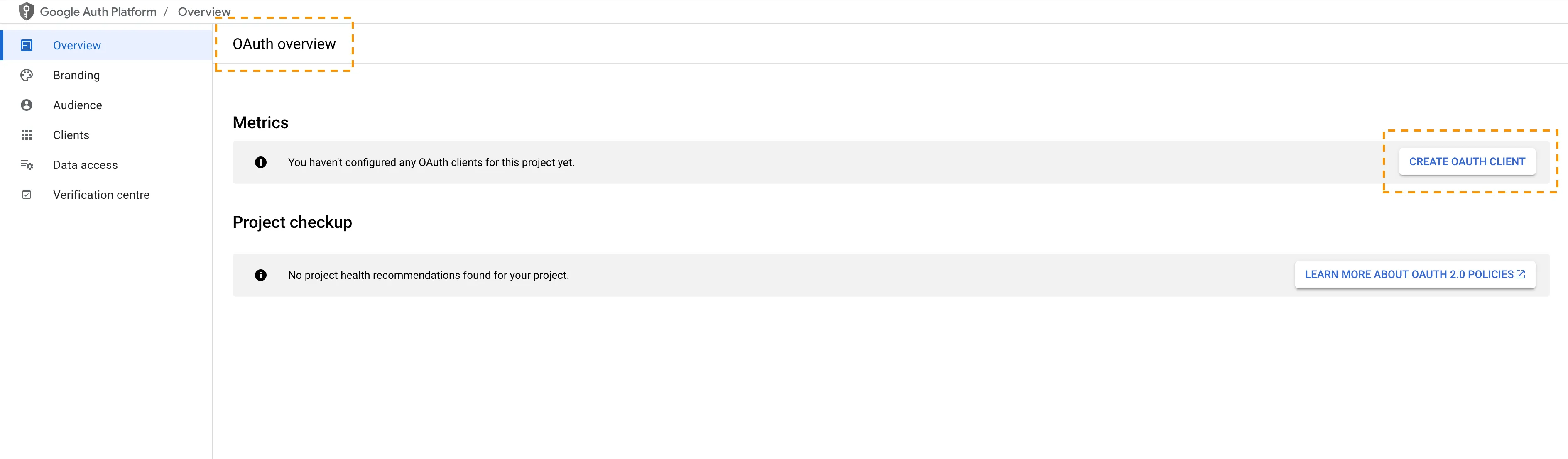 Location to create an OAuth client in the Google Cloud Platform console.