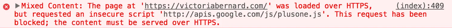 Screenshot of mixed content errors displayed in a browser console.