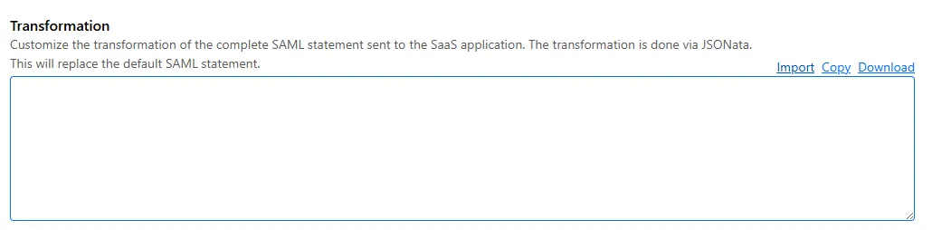 Configured SAML statement sent to application