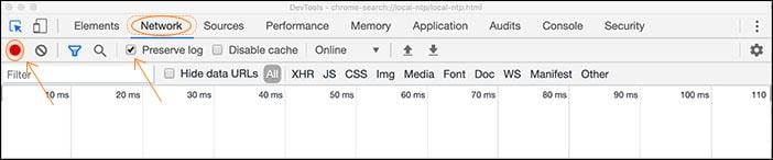 Where to find the record button in Chrome&rsquo;s dev tools.