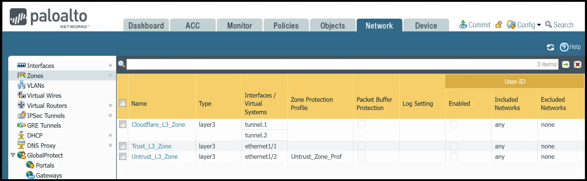 The Palo Alto interface showing the Tunnel Interfaces overview section