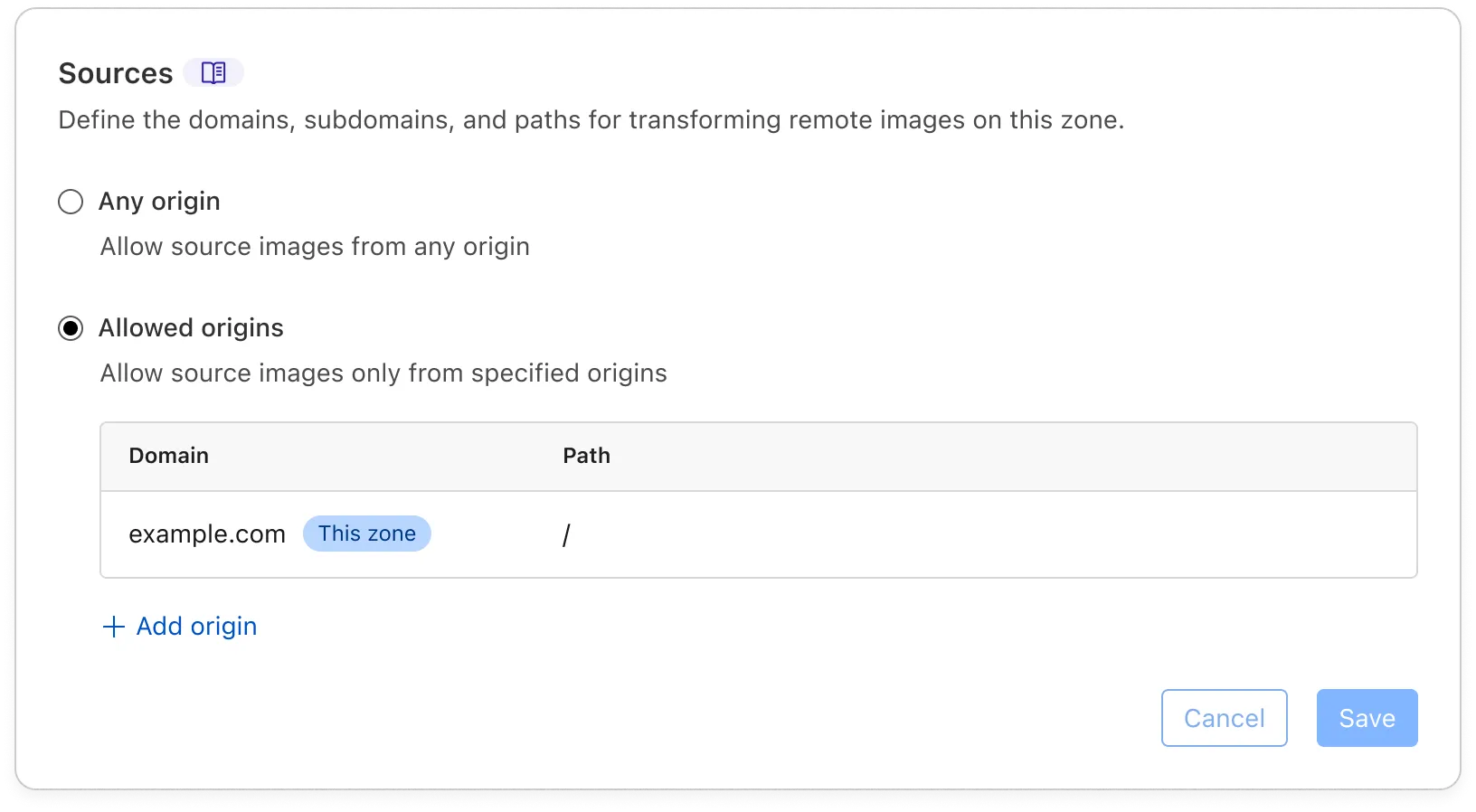 Enable allowed origins from the Cloudflare dashboard