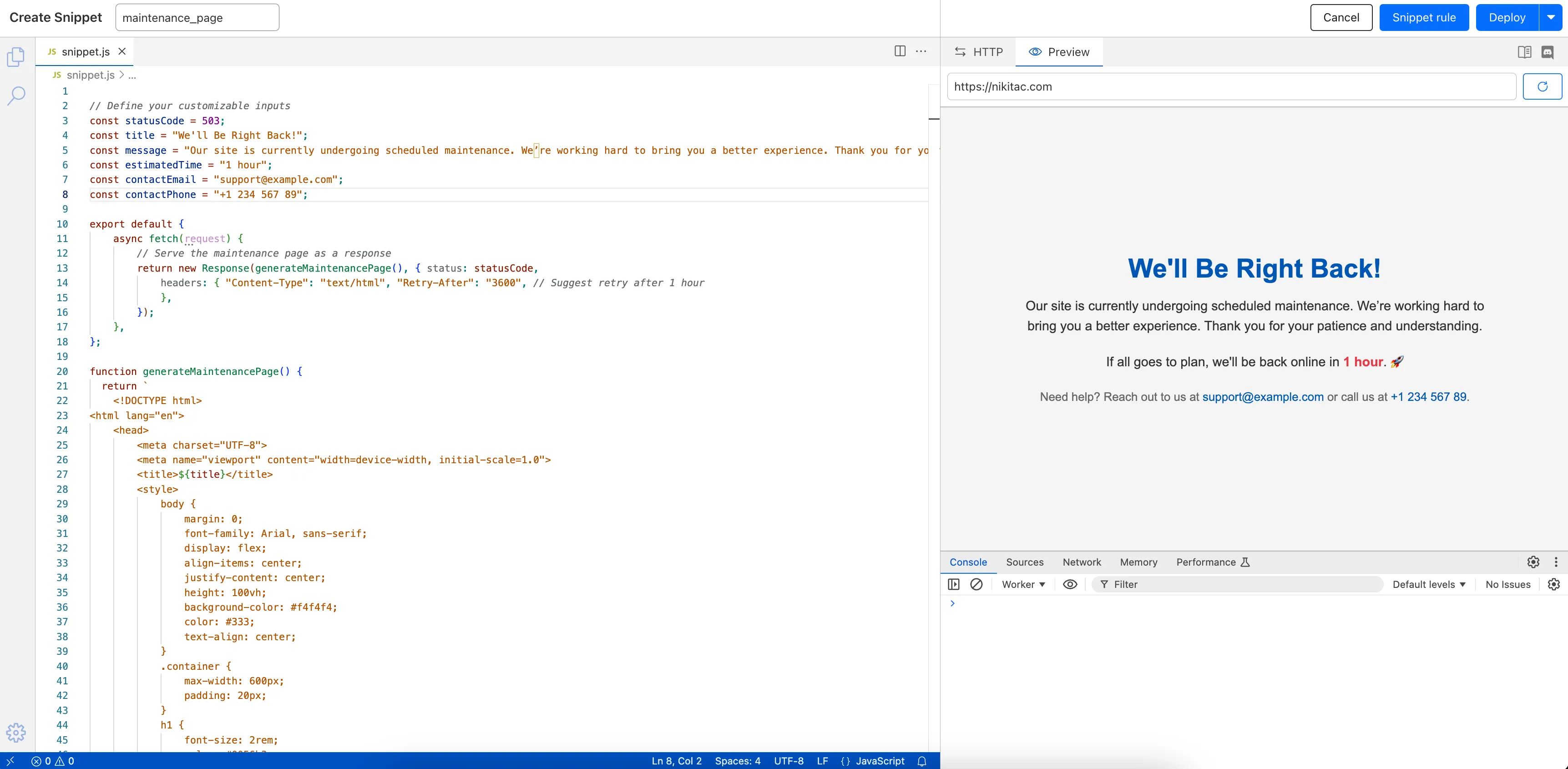 New Snippets code editor